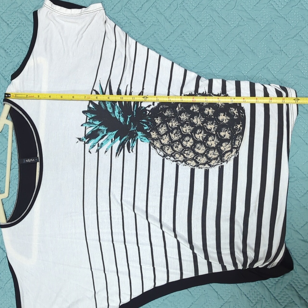 Edista stripe pineapple design cold shoulder top women's US Small - Picture 9 of 9